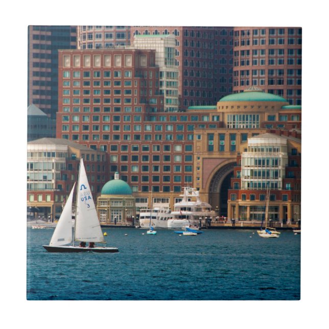 USA, Massachusetts. Boston Waterfront Skyline 2 Ceramic Tile (Front)