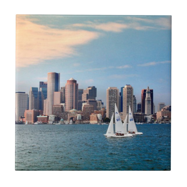 USA, Massachusetts. Boston Waterfront Skyline 3 Ceramic Tile (Front)