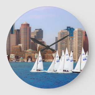 USA, Massachusetts. Boston Waterfront Skyline 4 Large Clock