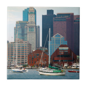 USA, Massachusetts. Boston Waterfront Skyline Ceramic Tile