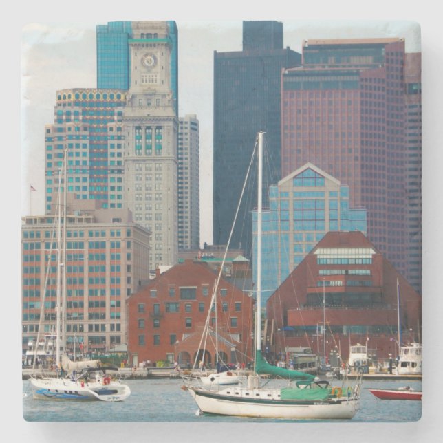 USA, Massachusetts. Boston Waterfront Skyline Stone Coaster (Front)