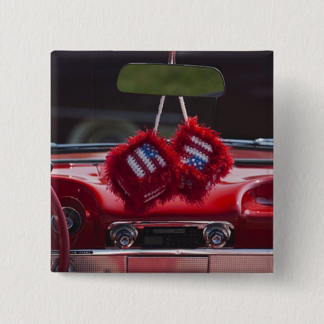 USA, Massachusetts, Gloucester. Fuzzy dice with 15 Cm Square Badge (Front)