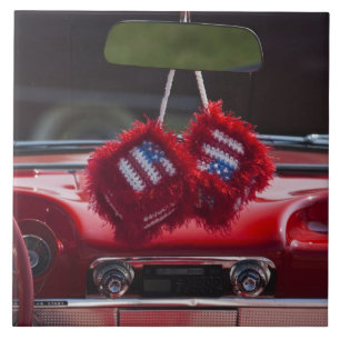 USA, Massachusetts, Gloucester. Fuzzy dice with Ceramic Tile