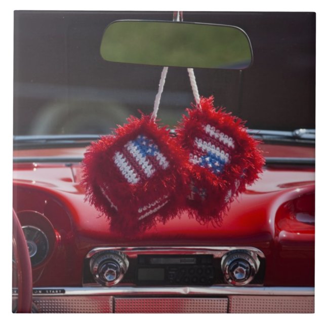 USA, Massachusetts, Gloucester. Fuzzy dice with Ceramic Tile (Front)