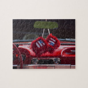 USA, Massachusetts, Gloucester. Fuzzy dice with Jigsaw Puzzle
