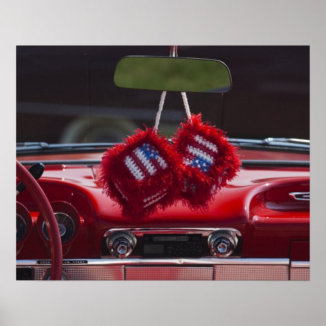 USA, Massachusetts, Gloucester. Fuzzy dice with Poster (Front)