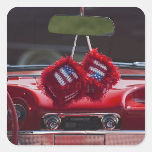 USA, Massachusetts, Gloucester. Fuzzy dice with Square Sticker