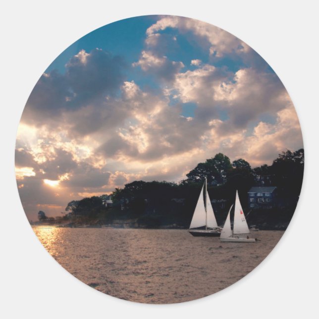 USA, Massachusetts. Sunset Sailing Classic Round Sticker (Front)