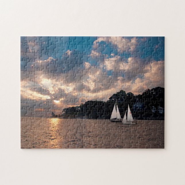 USA, Massachusetts. Sunset Sailing Jigsaw Puzzle (Horizontal)