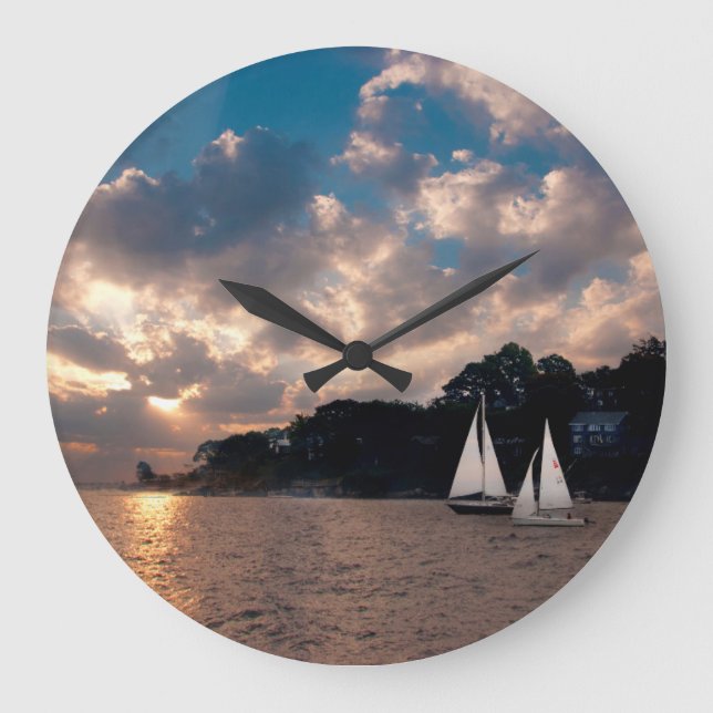 USA, Massachusetts. Sunset Sailing Large Clock (Front)