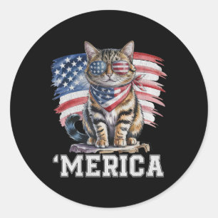 Usa merica Cat 4th Of July Men Women Kids Funny Pa Classic Round Sticker