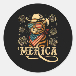 Usa Merica Cat 4th Of July Men Women Kids Funny Pa Classic Round Sticker