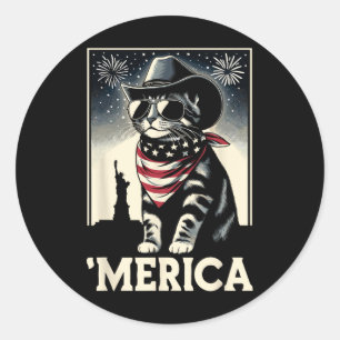 Usa merica Cat 4th Of July Men Women Kids Funny Pa Classic Round Sticker