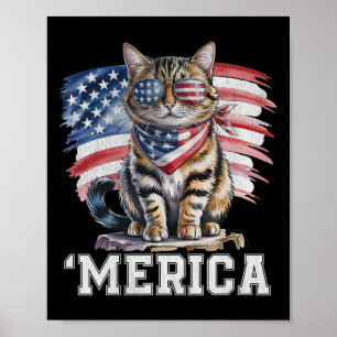 Usa merica Cat 4th Of July Men Women Kids Funny Pa Poster