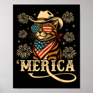 Usa Merica Cat 4th Of July Men Women Kids Funny Pa Poster