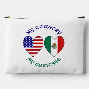 USA Mexico Flag Hearts My Country My Heritage Accessory Pouch
