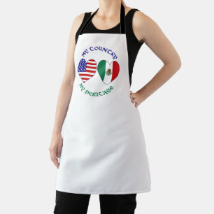 USA Mexico Flag Hearts My Country My Heritage  Apron
