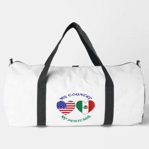 USA Mexico Flag Hearts My Country My Heritage Duffle Bag