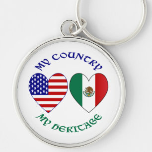 USA Mexico Flag Hearts My Country My Heritage  Key Ring