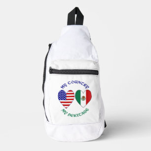 USA Mexico Flag Hearts My Country My Heritage Sling Bag