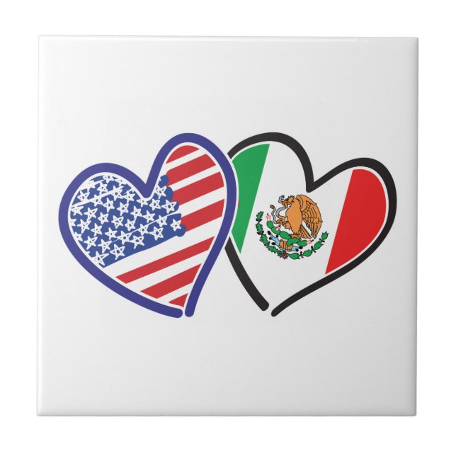 USA Mexico Heart Flags Ceramic Tile (Front)
