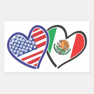 USA Mexico Heart Flags Rectangular Sticker