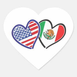 USA Mexico Heart Flags Sticker