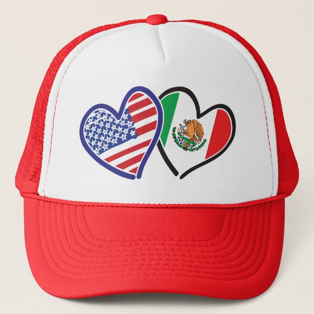USA Mexico Heart Flags Trucker Hat (Front)