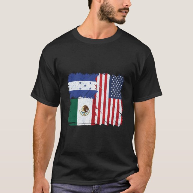 Usa Mexico Honduras Flags T-Shirt (Front)
