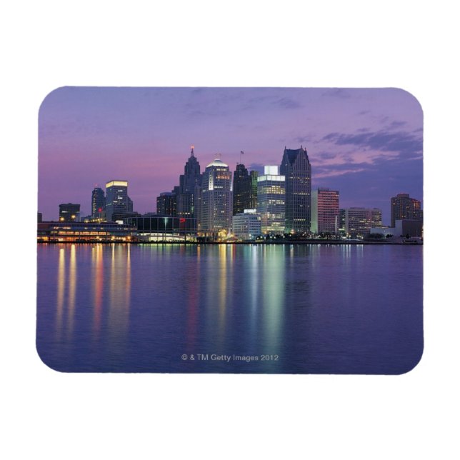 USA, Michigan, Detroit skyline, night Magnet (Horizontal)