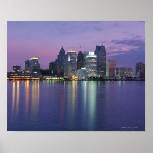 USA, Michigan, Detroit skyline, night Poster
