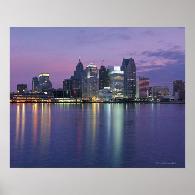 USA, Michigan, Detroit skyline, night Poster (Front)