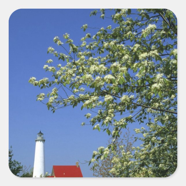 USA, Michigan, East Tawas. Tawas Lighthouse with Square Sticker (Front)