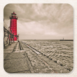 USA, Michigan, Grand Haven Lighthouse Square Paper Coaster