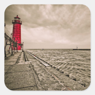 USA, Michigan, Grand Haven Lighthouse Square Sticker