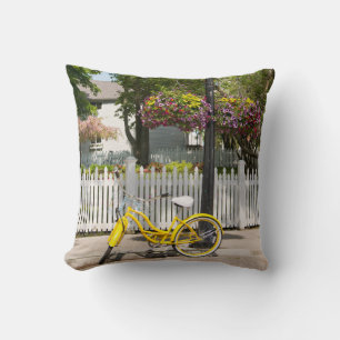 USA, Michigan, Mackinac Island. Yellow Bike Cushion