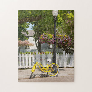 USA, Michigan, Mackinac Island. Yellow Bike Jigsaw Puzzle