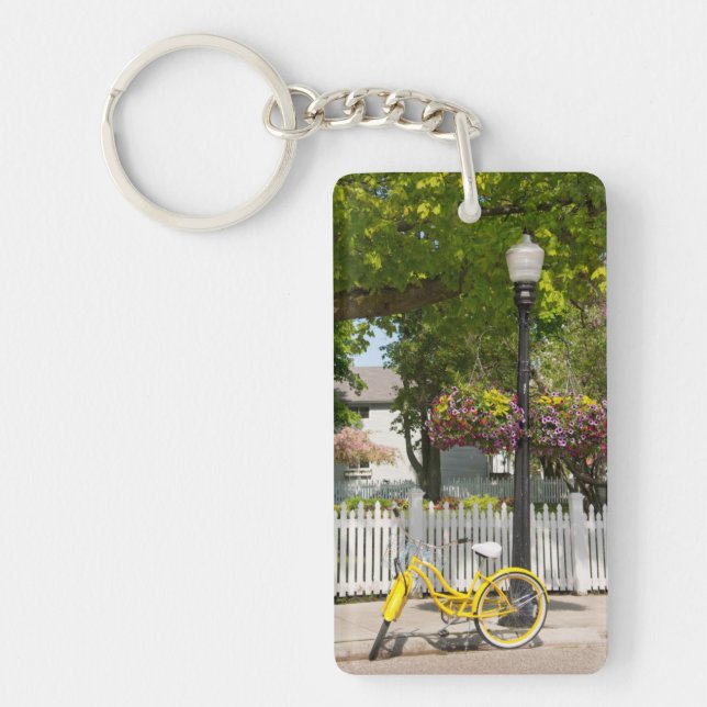 USA, Michigan, Mackinac Island. Yellow Bike Key Ring (Front)