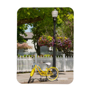 USA, Michigan, Mackinac Island. Yellow Bike Magnet