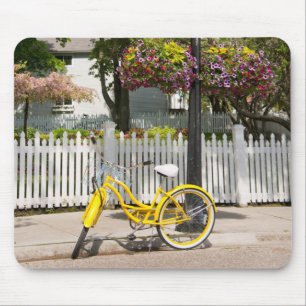 USA, Michigan, Mackinac Island. Yellow Bike Mouse Pad