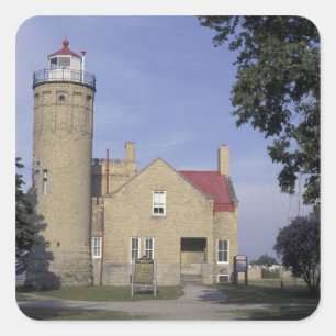 USA, Michigan Old Mackinac Point Lighthouse Square Sticker
