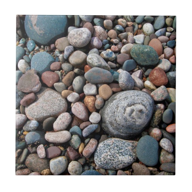 USA, Michigan. Polished Pebbles On The Shore Ceramic Tile (Front)