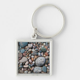 USA, Michigan. Polished Pebbles On The Shore Key Ring
