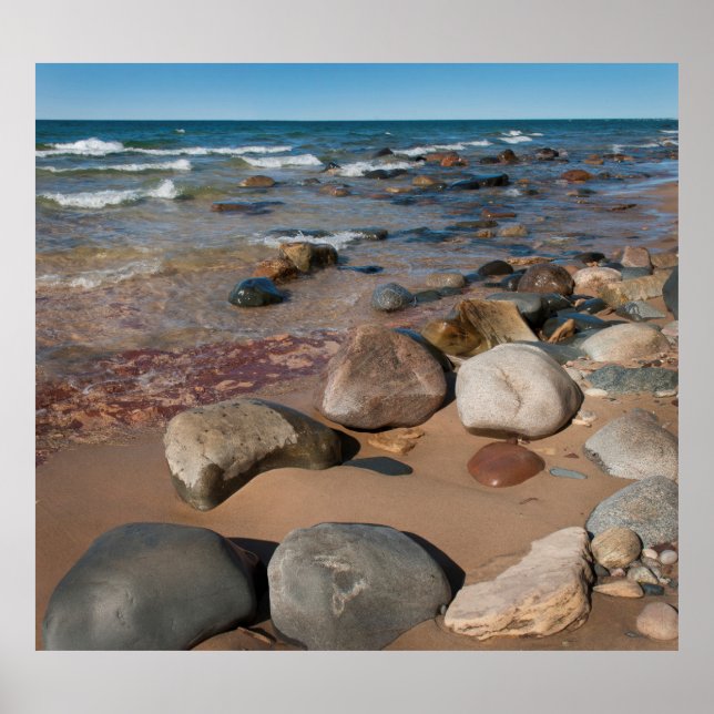 USA, Michigan. Rounded Boulders On 12 Mile Poster (Front)