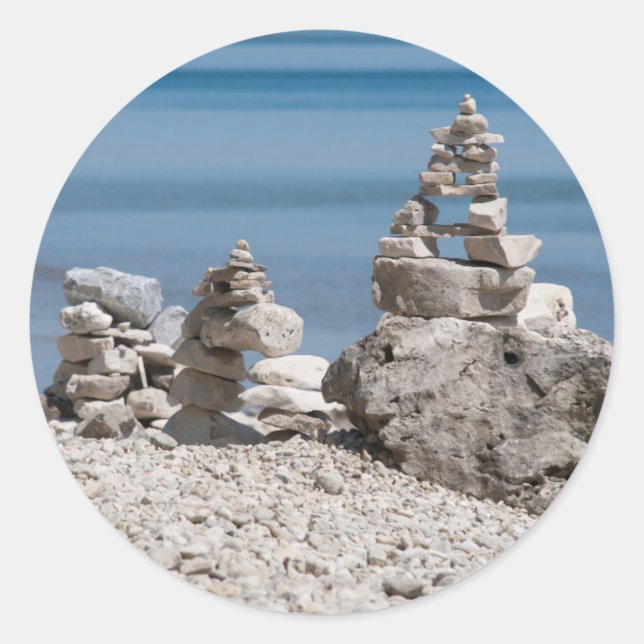 USA, Michigan. Stone Towers On The Beach Classic Round Sticker (Front)