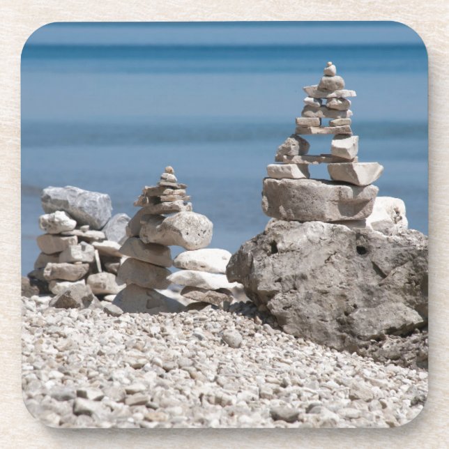 USA, Michigan. Stone Towers On The Beach Coaster (Front)