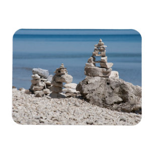 USA, Michigan. Stone Towers On The Beach Magnet