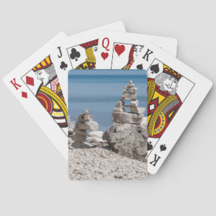 USA, Michigan. Stone Towers On The Beach Playing Cards