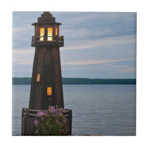 USA, Michigan. Yard Decoration Lighthouse Ceramic Tile