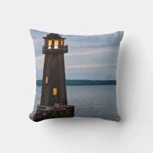 USA, Michigan. Yard Decoration Lighthouse Cushion